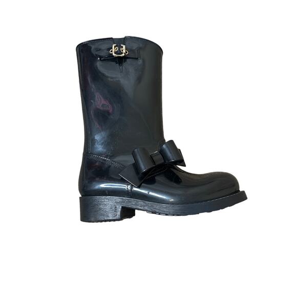 VALENTINO RED V BOW BLACK RAIN BOOTS SIZE 37- 6.5 - Picture 1 of 7